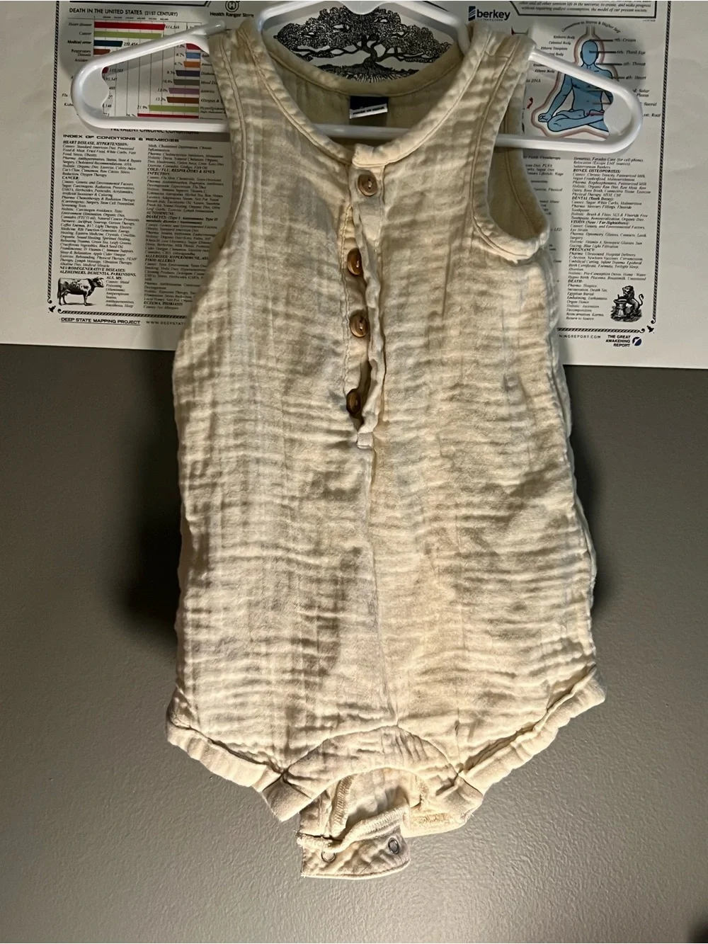 Old Navy Cream Muslin Baby One-Piece Bodysuit with Wood Buttons